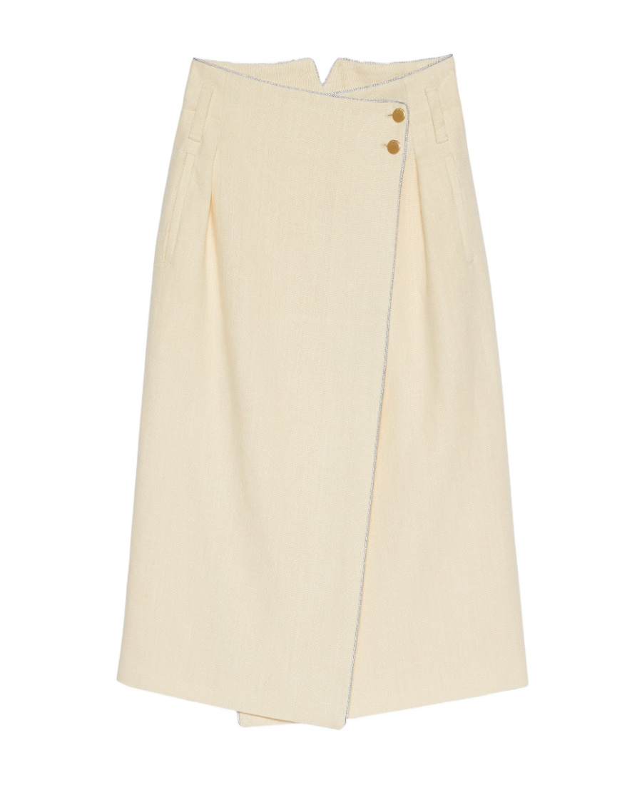 Gucci Asymmetrical Wrap Linen Skirt In Nude