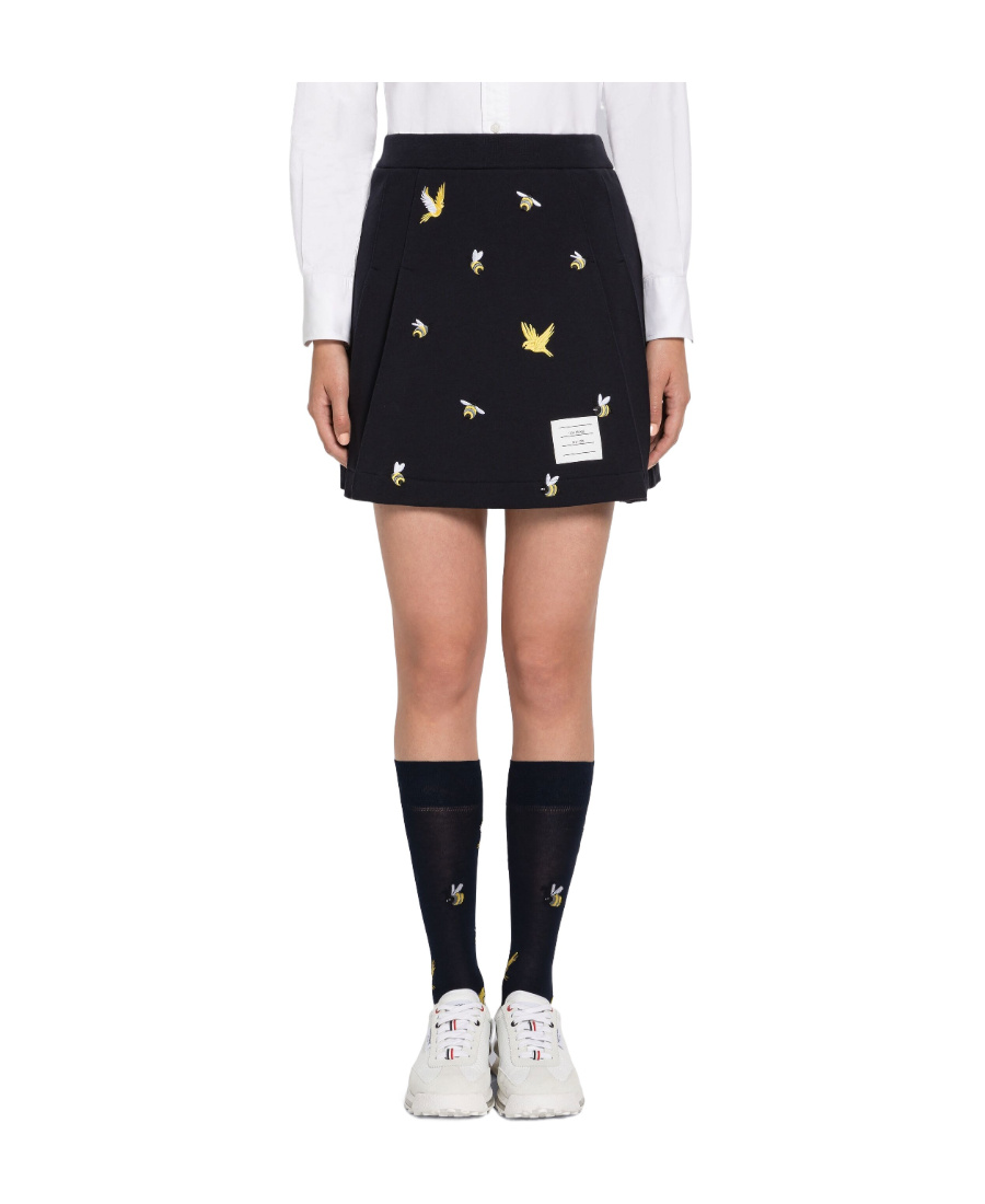 Thom Browne Embroidered A-line Skirt In Black