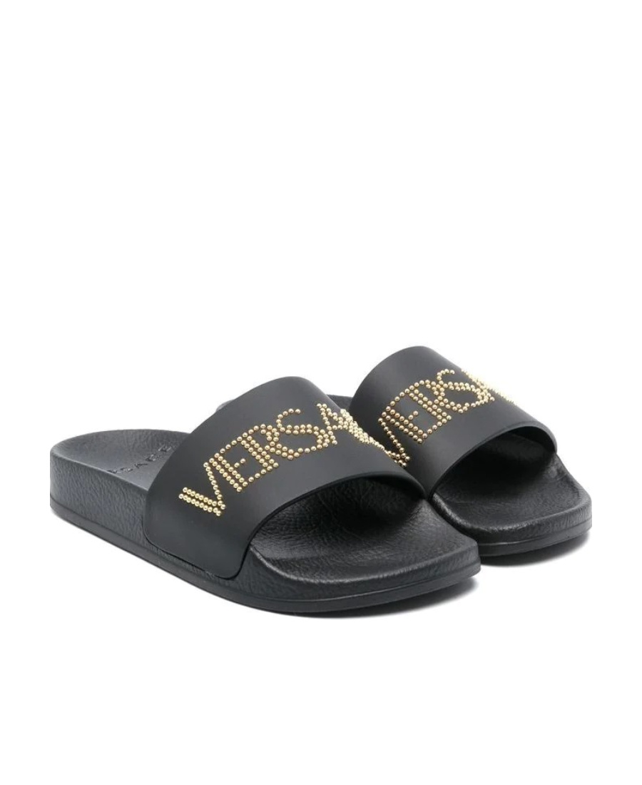 Versace Open-toed Flat Slippers In Black