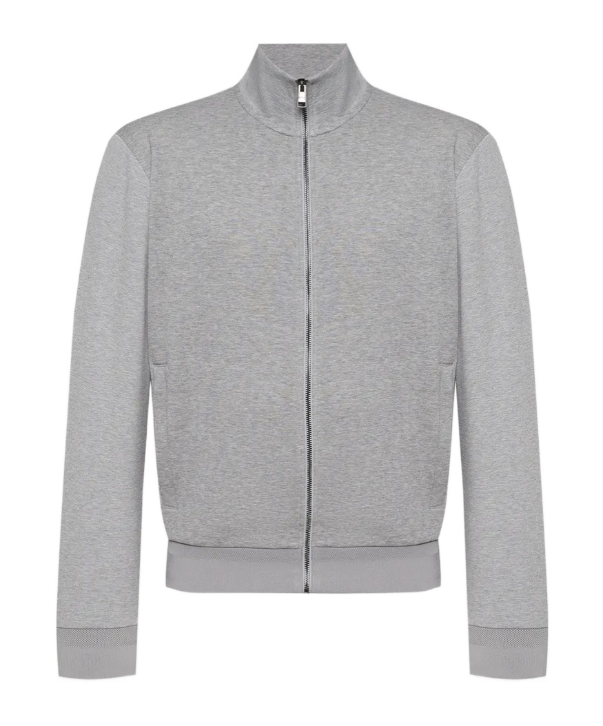 Hugo Boss Zippered Long-sleeved Sweatshirt In Gray