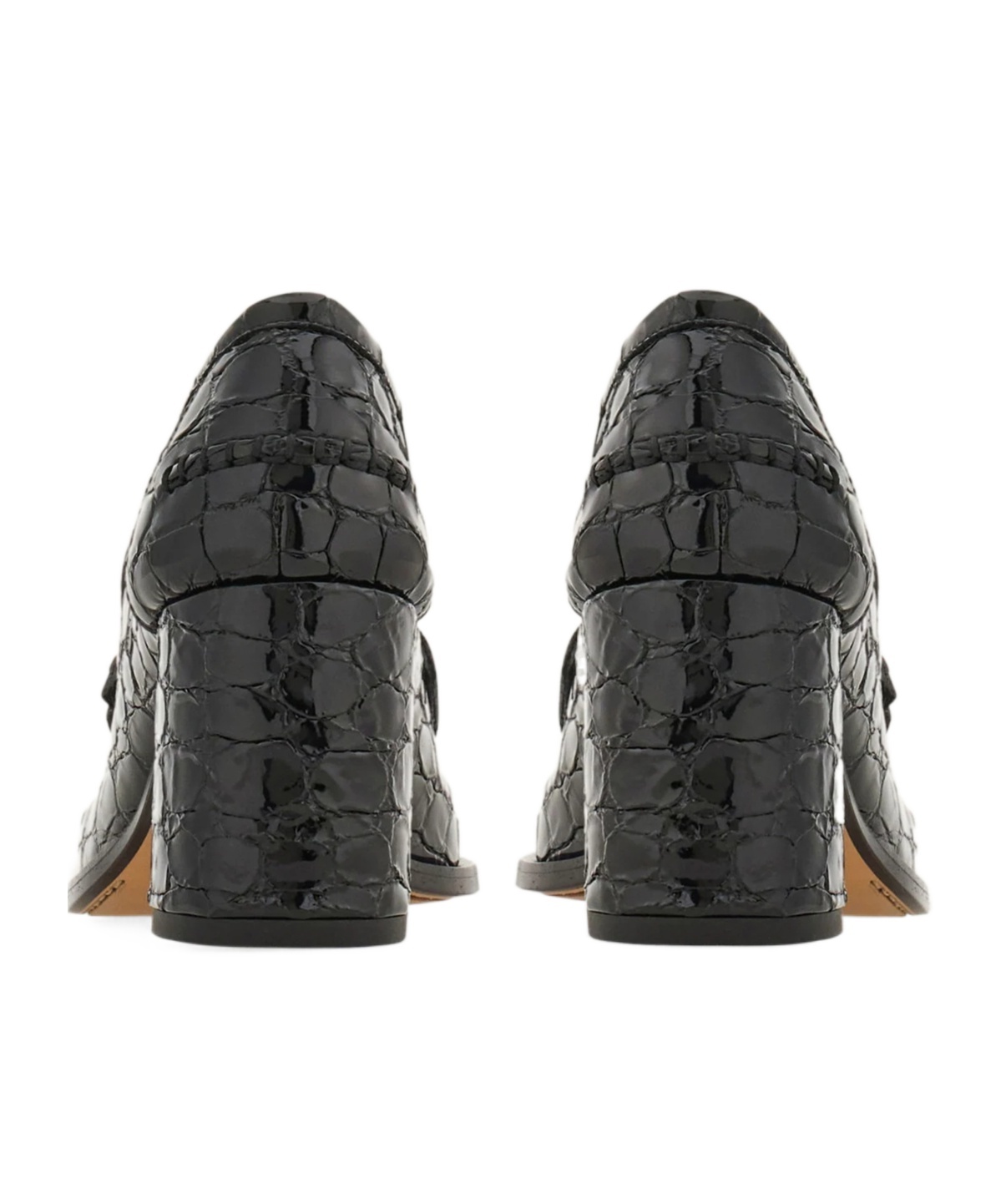 Ferragamo Croc-embossed Block Heel Round Toe Pumps In Black