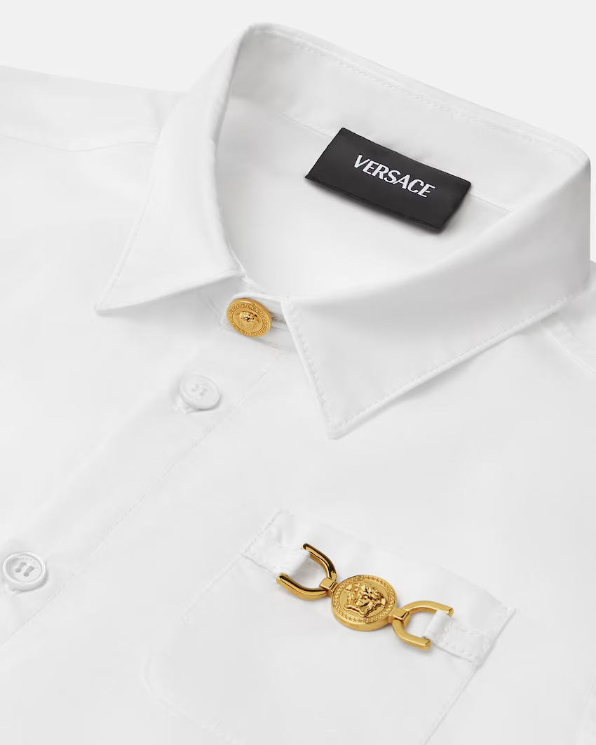 Versace Kids Logo Plaque Shirt In White