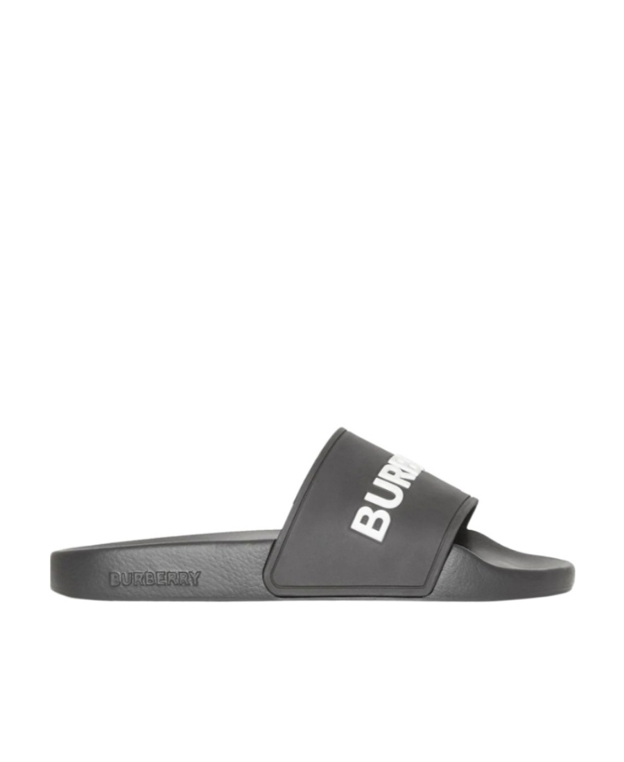 Shop Burberry Kingdom Print Slides In Gray