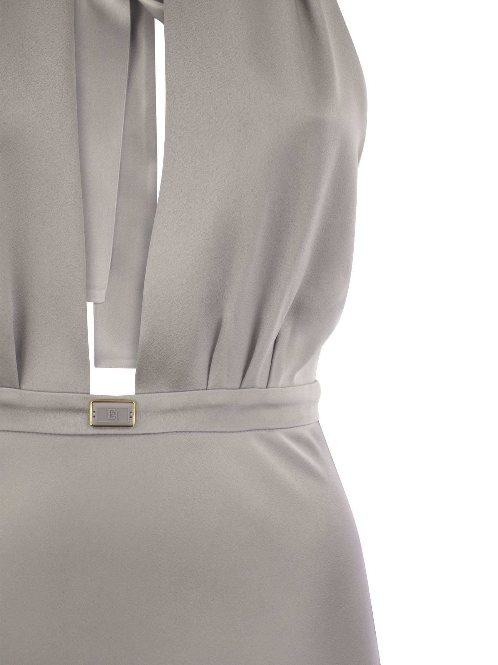 Elisabetta Franchi Satin Midi Dress With Asymmetric Skirt In Gray