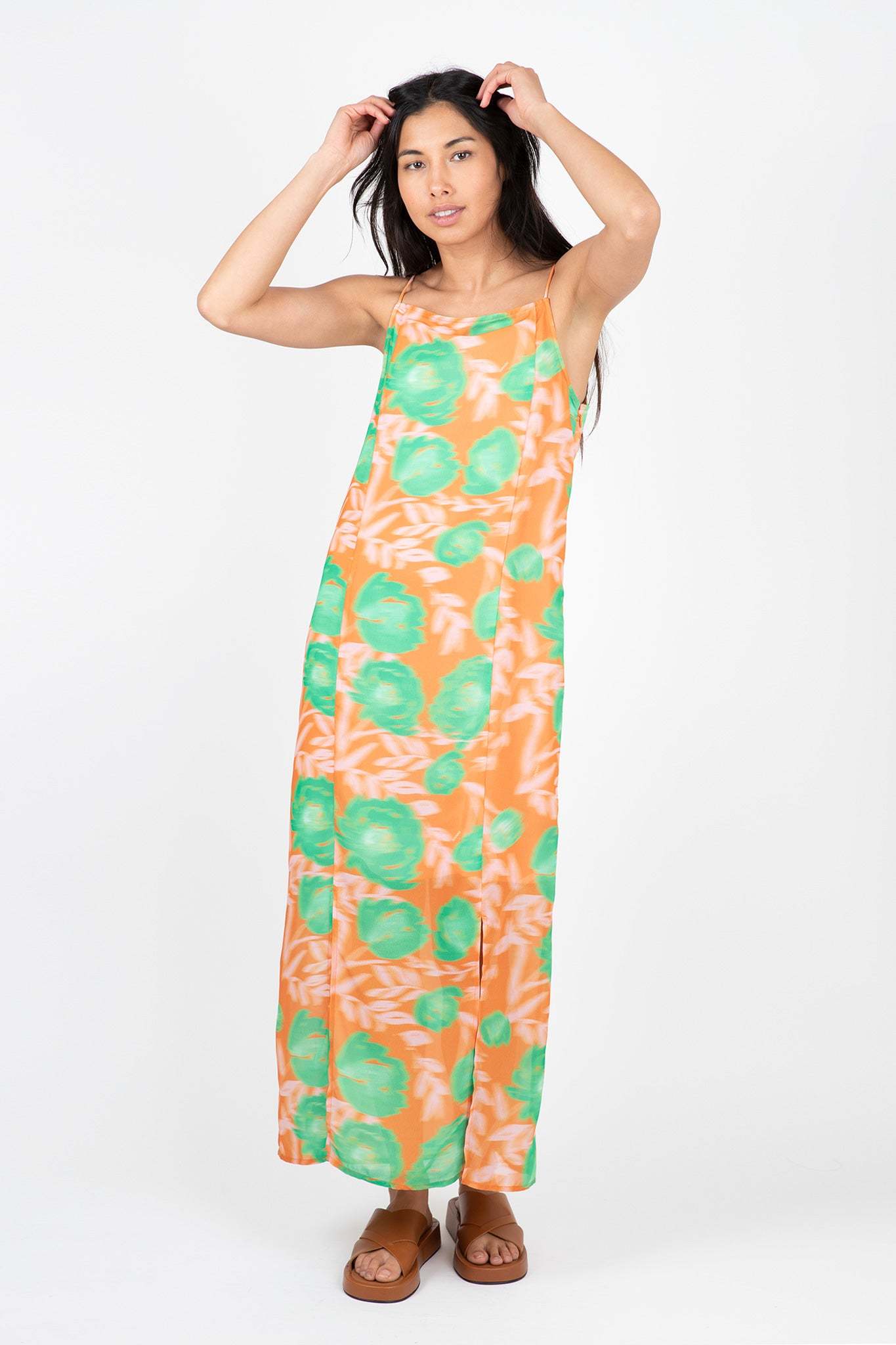 Ganni Printed Light Crepe Slip Dress In Pink