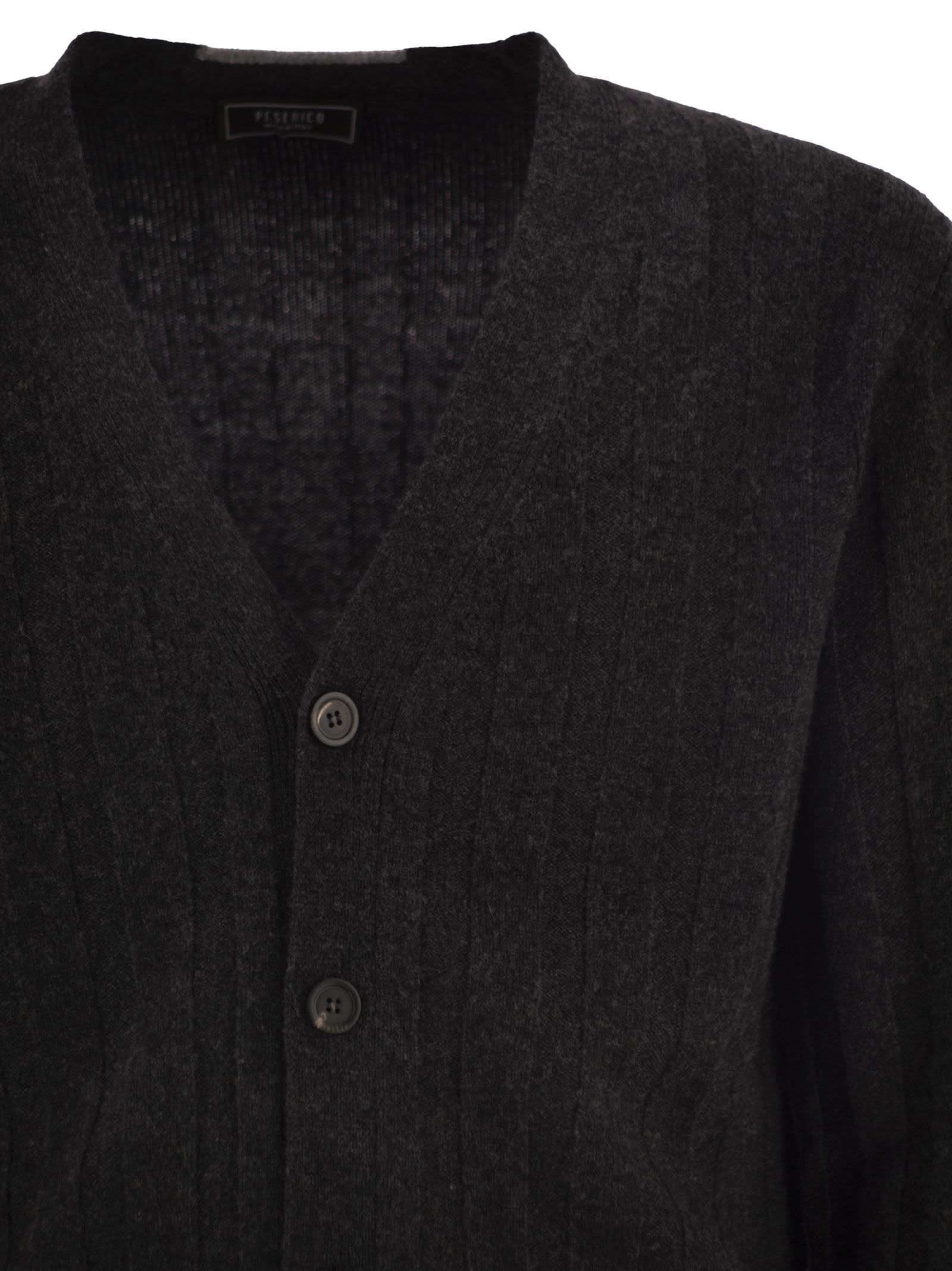 Peserico Wool And Cashmere Cardigan With V-neck In Black