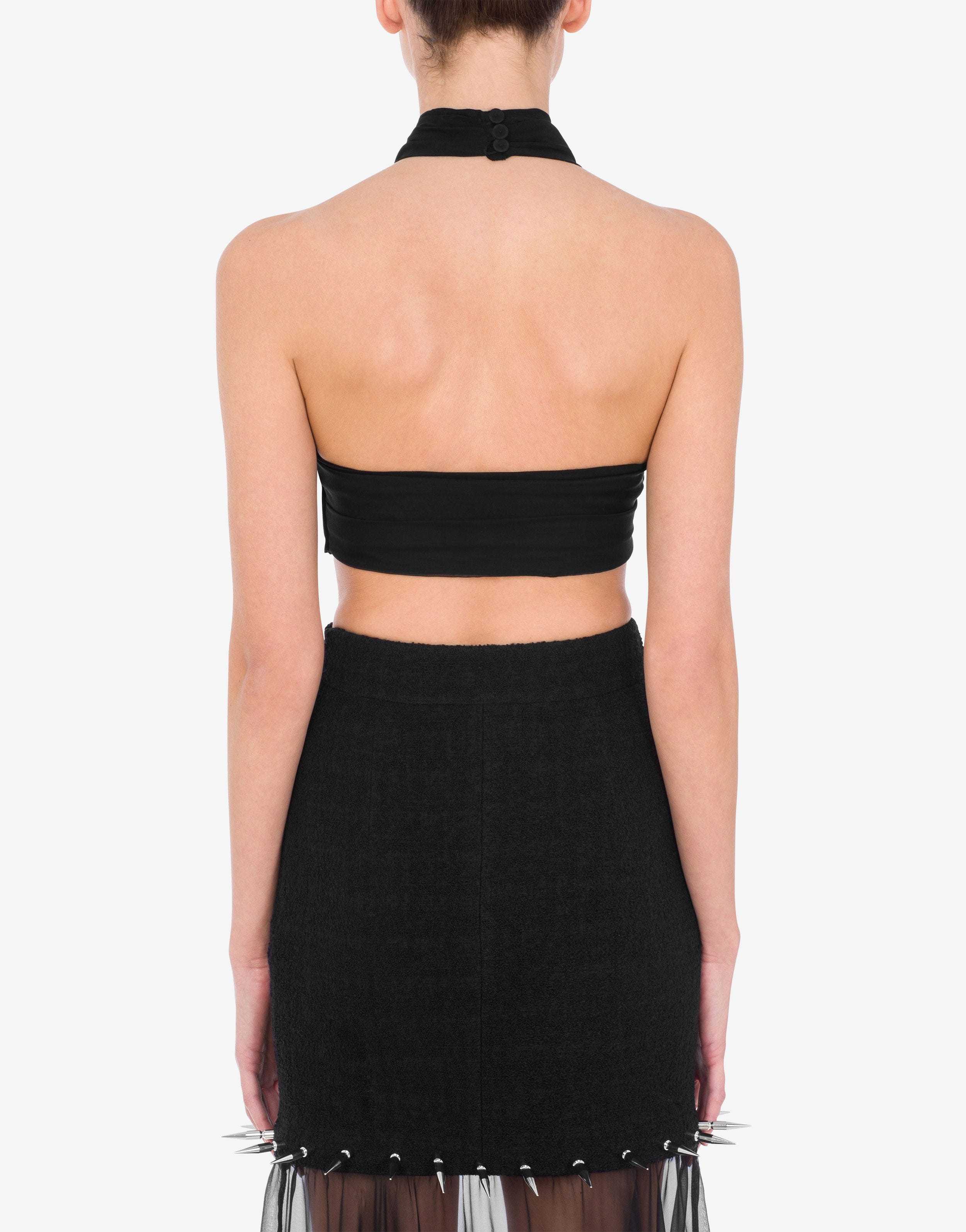 Moschino Backless Silk Crop Top In Black