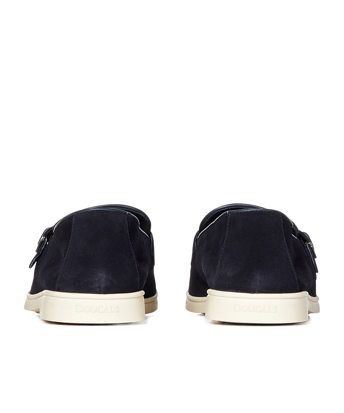 Doucal's Navy Blue Suede Double Monk Strap Loafers Wit