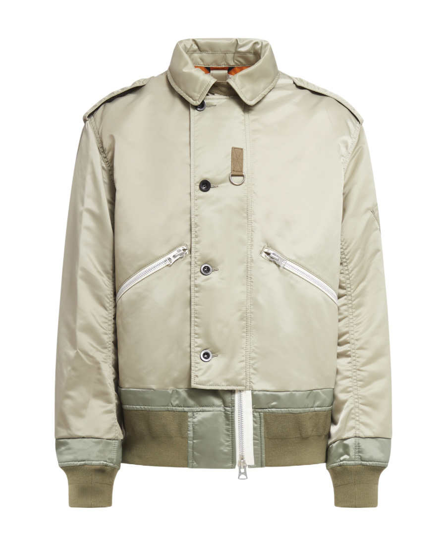 Sacai Off-centre Button-fastening Bomber Jacket In Gray