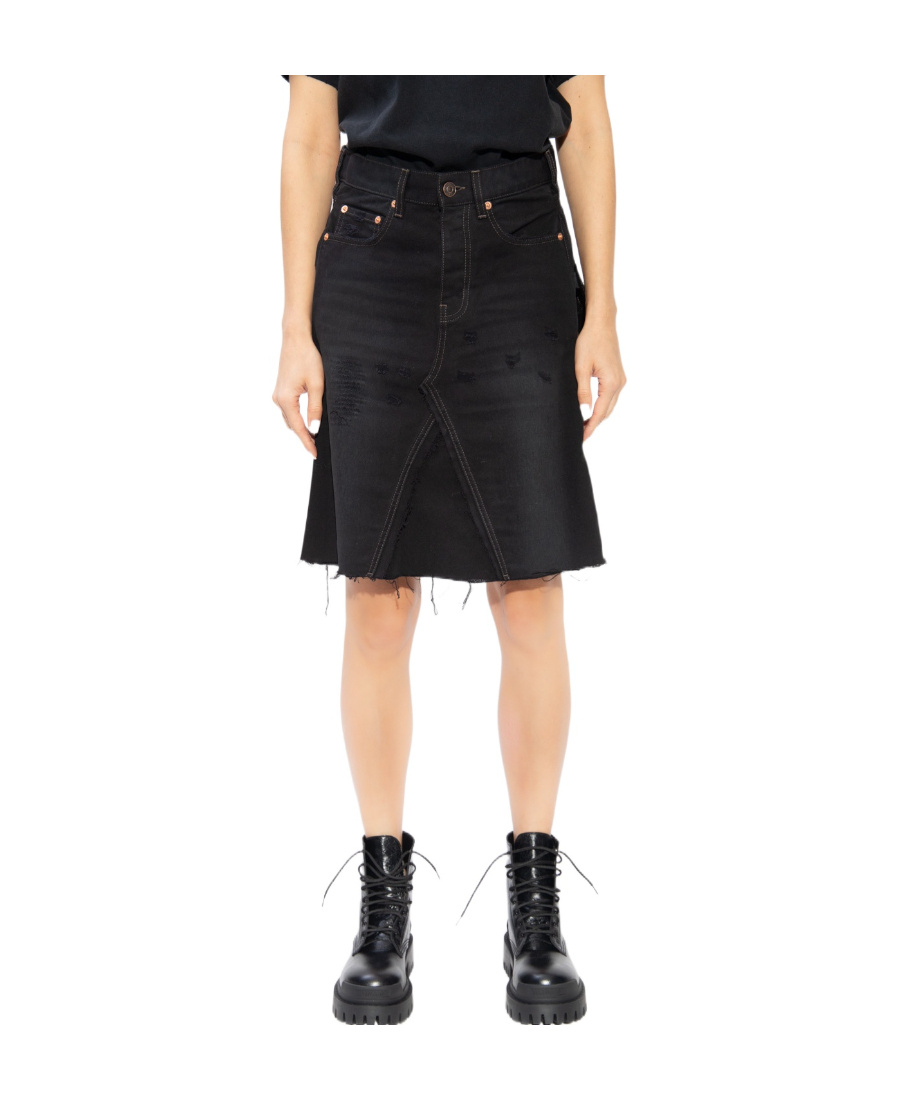 Balenciaga Rip-detail A-line Denim Skirt In Black