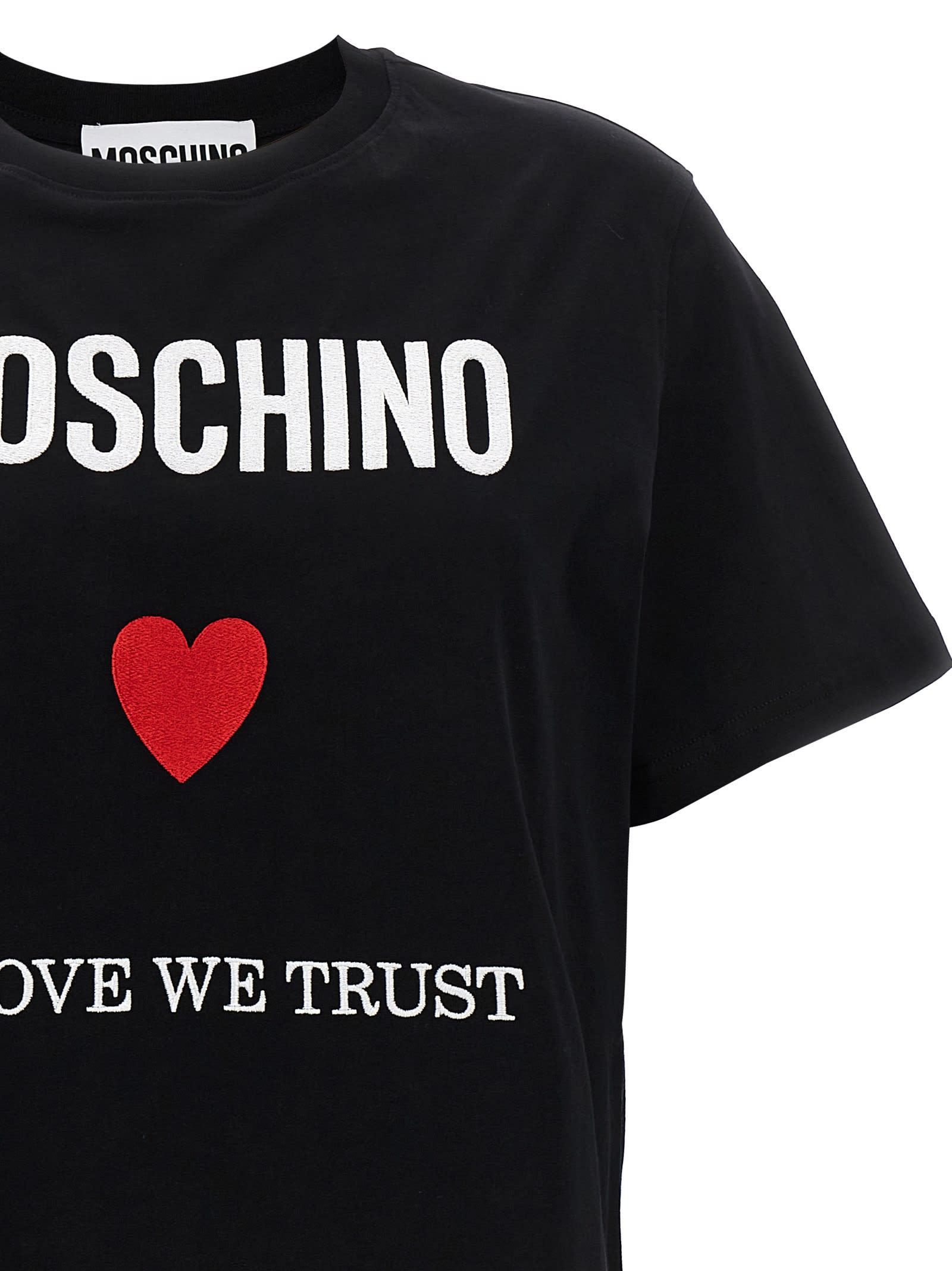 Moschino Black Regular Fit T-shirt With Logo And Heart Graphic In Black