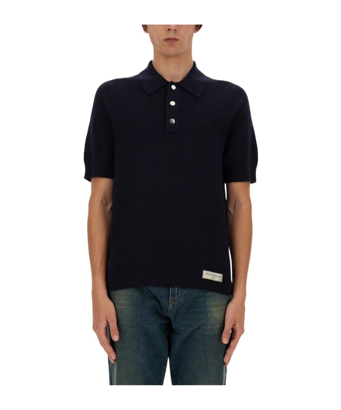 Balmain Short-sleeve Merino Polo Shirt In Black