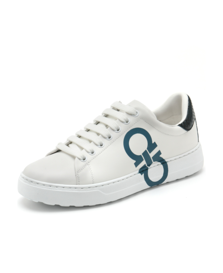 Ferragamo Gancini-print Low-top Sneakers In White