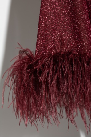Shop Oseree Burgundy Shirt Finished With Ostrich Feathers