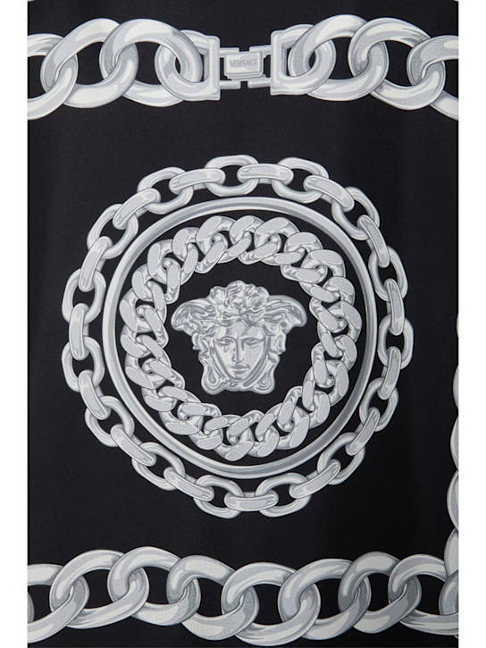 Versace Black And White Bowling Shirt With Cuban Collar And All-over Chain-link Print In Silk Man
