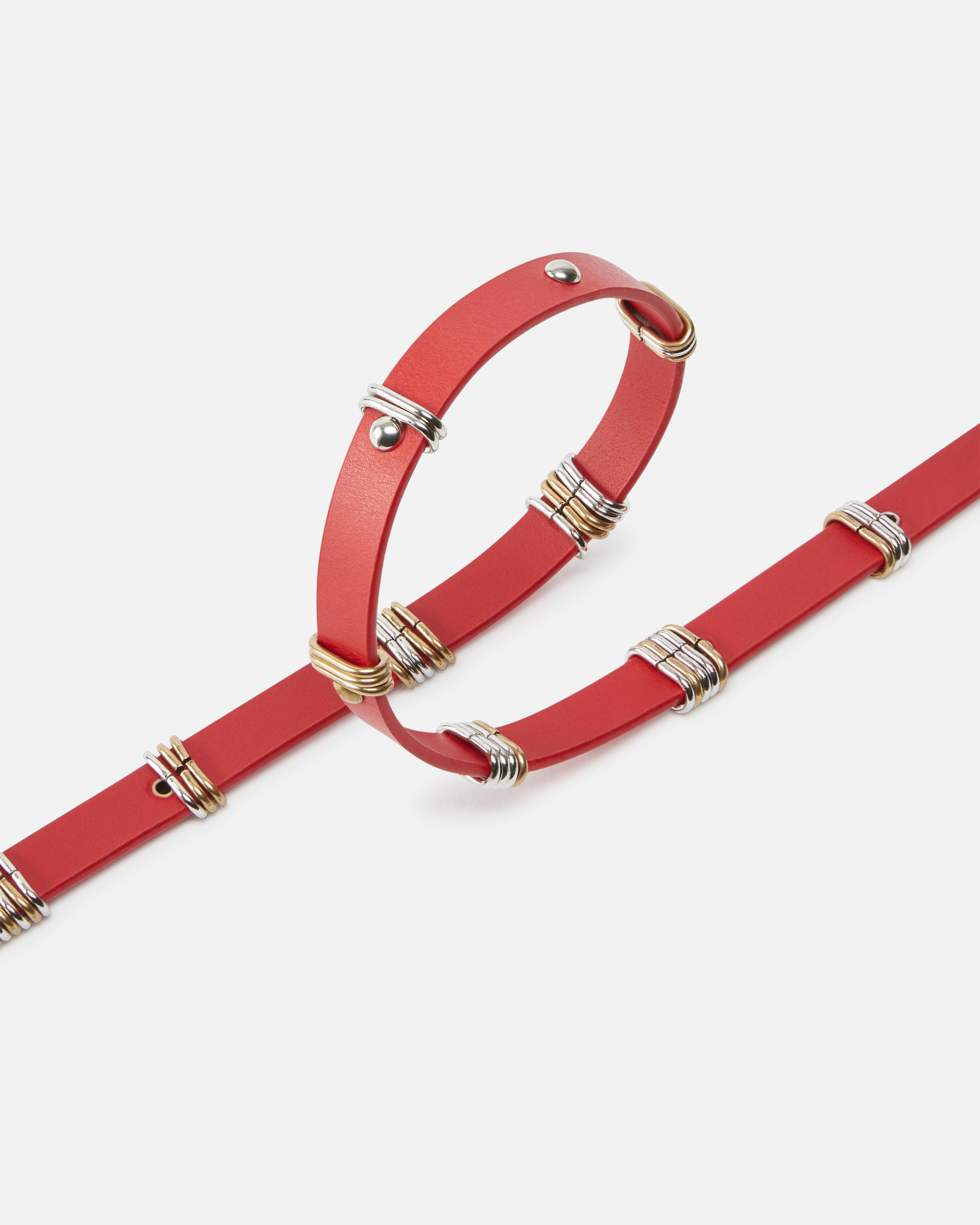 Pinko Thin Leather Belt With Metal Rings, 1.5cm In Red
