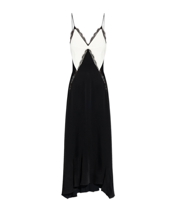 Victoria Beckham Lace-trimmed Satin Midi Dress In Black