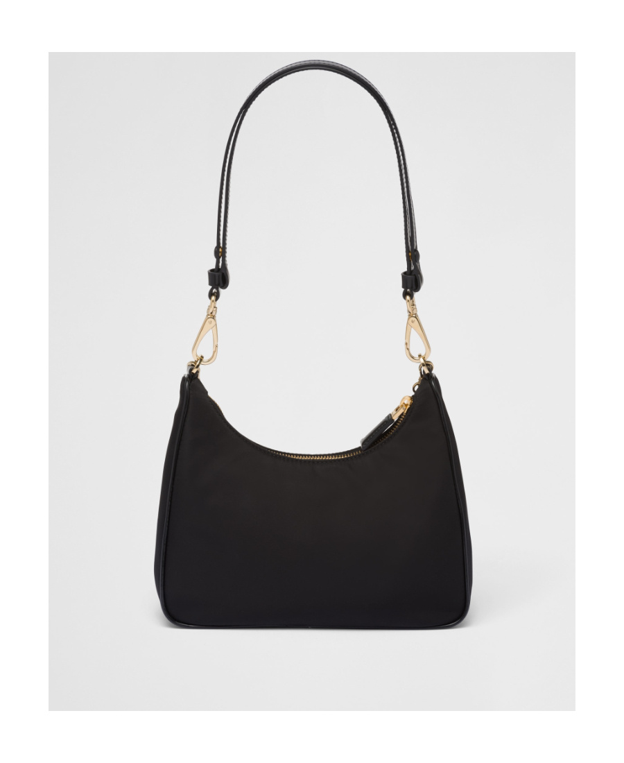 Prada Mini Re-nylon Triangle Logo Shoulder Bag In Black