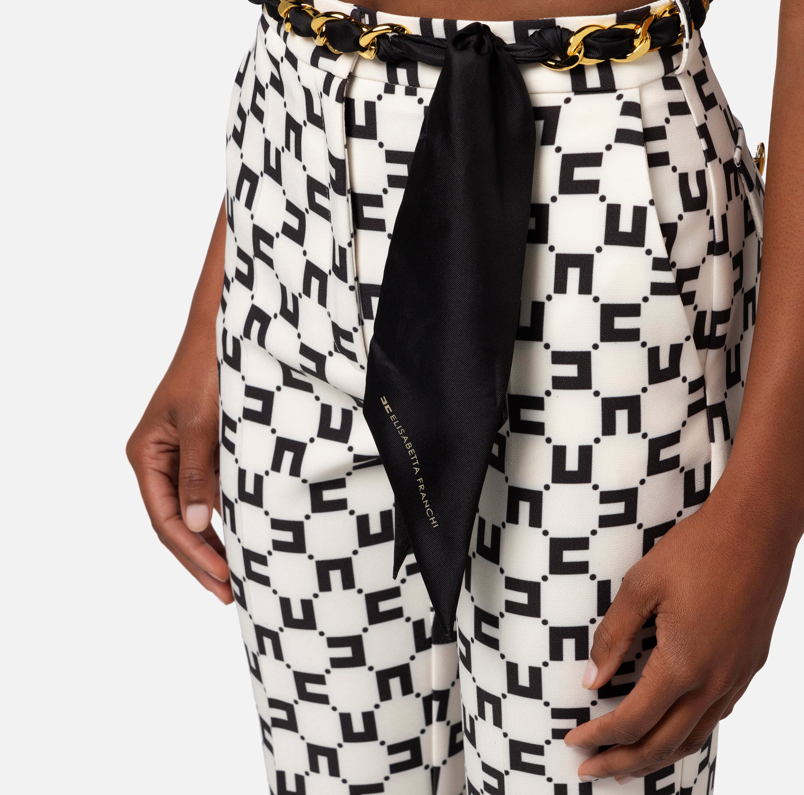 Elisabetta Franchi Monogram-print Bootcut Trousers In White