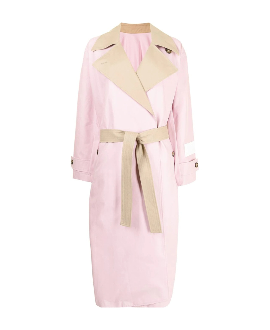 Msgm Lapel Belt Trench Coat In Pink