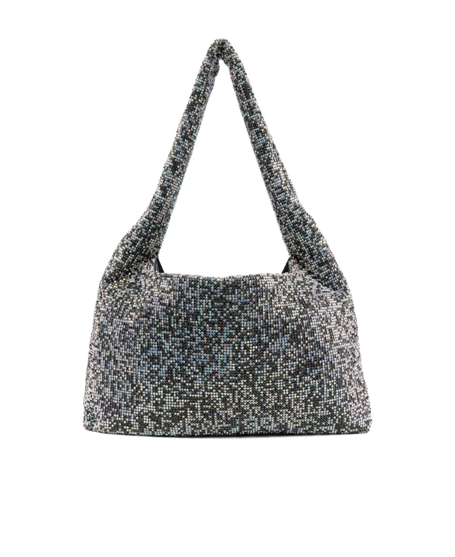 Kara Crystal Mesh Armpit Shoulder Bag In Gray