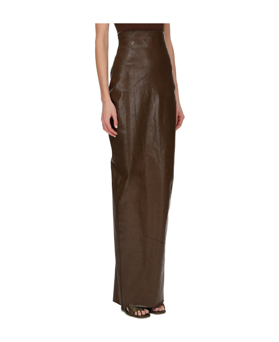 Shop Rick Owens Pillar Rear-slit Cotton Maxi Skirt In Brown
