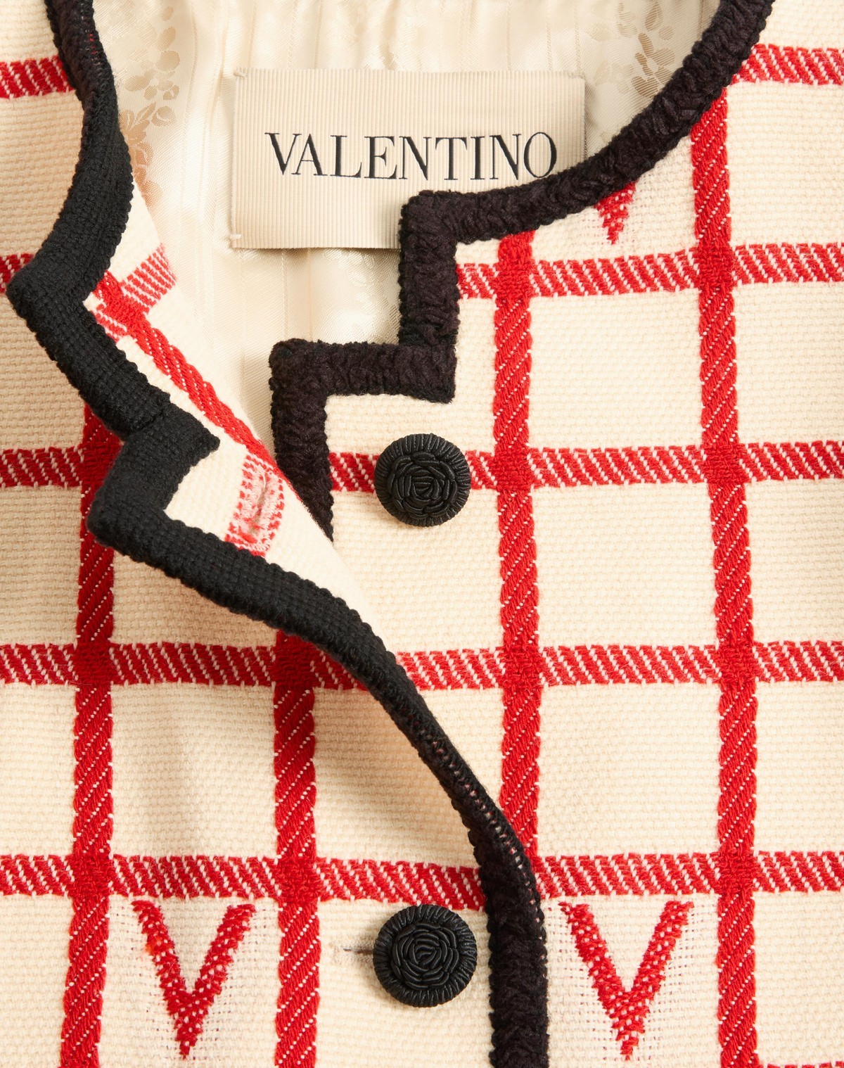 Valentino Vlogo Cropped Piped Wool-blend Jacket In Neutral