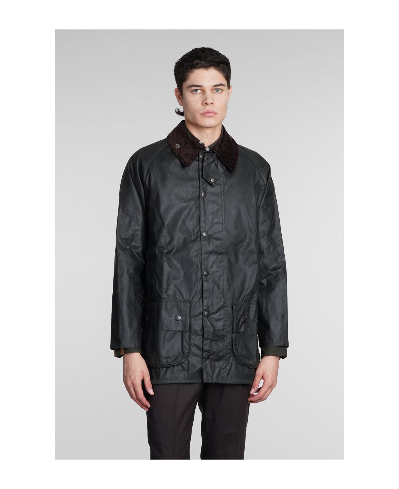 Barbour Badale Waxed-cotton Corduroy-collar Jacket In Black