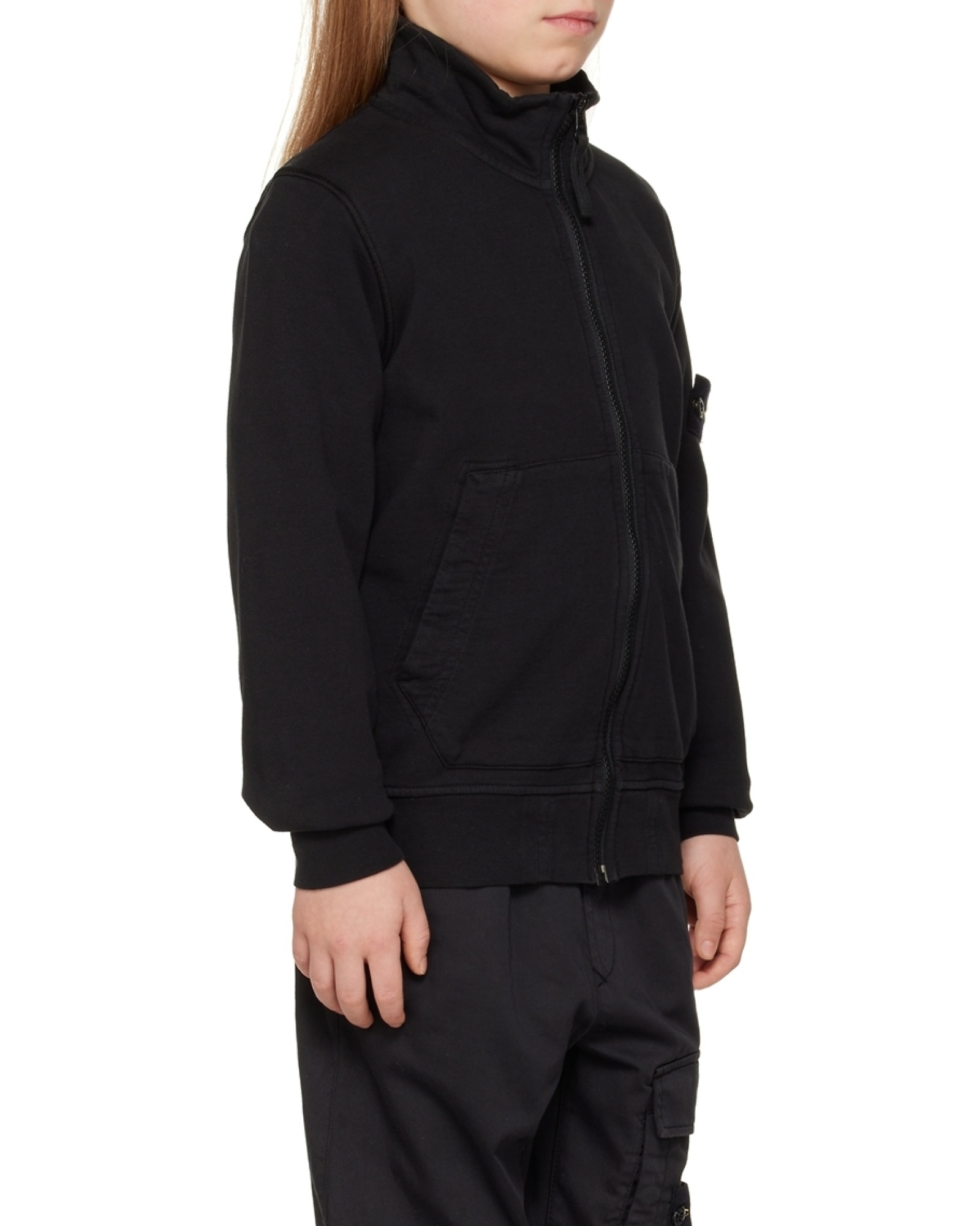 Stone Island Compass-patch Zip-up Sweatshirt In Black
