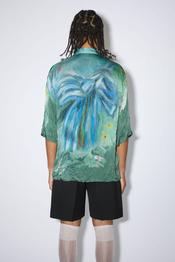 Acne Studios X Karen Kilimnick Bow Print Crinkle Button-up Shirt In Green