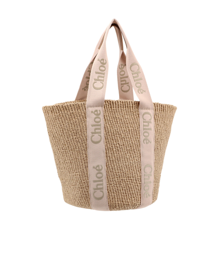 Chloé Large Woody Basket Bag In Natural Fibers In Nude