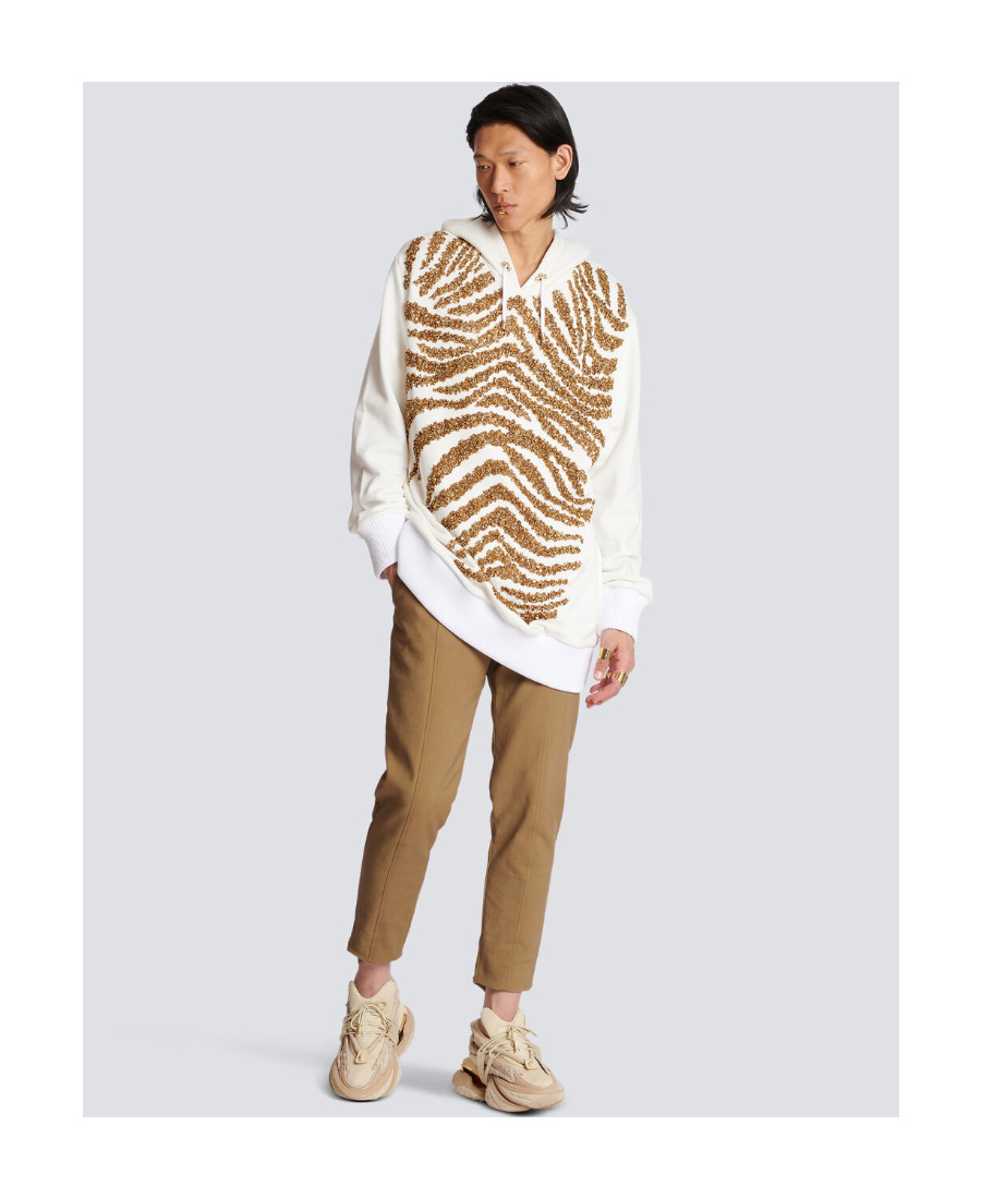 BALMAIN HOODIE WITH EMBROIDERED ZEBRA STRIPES