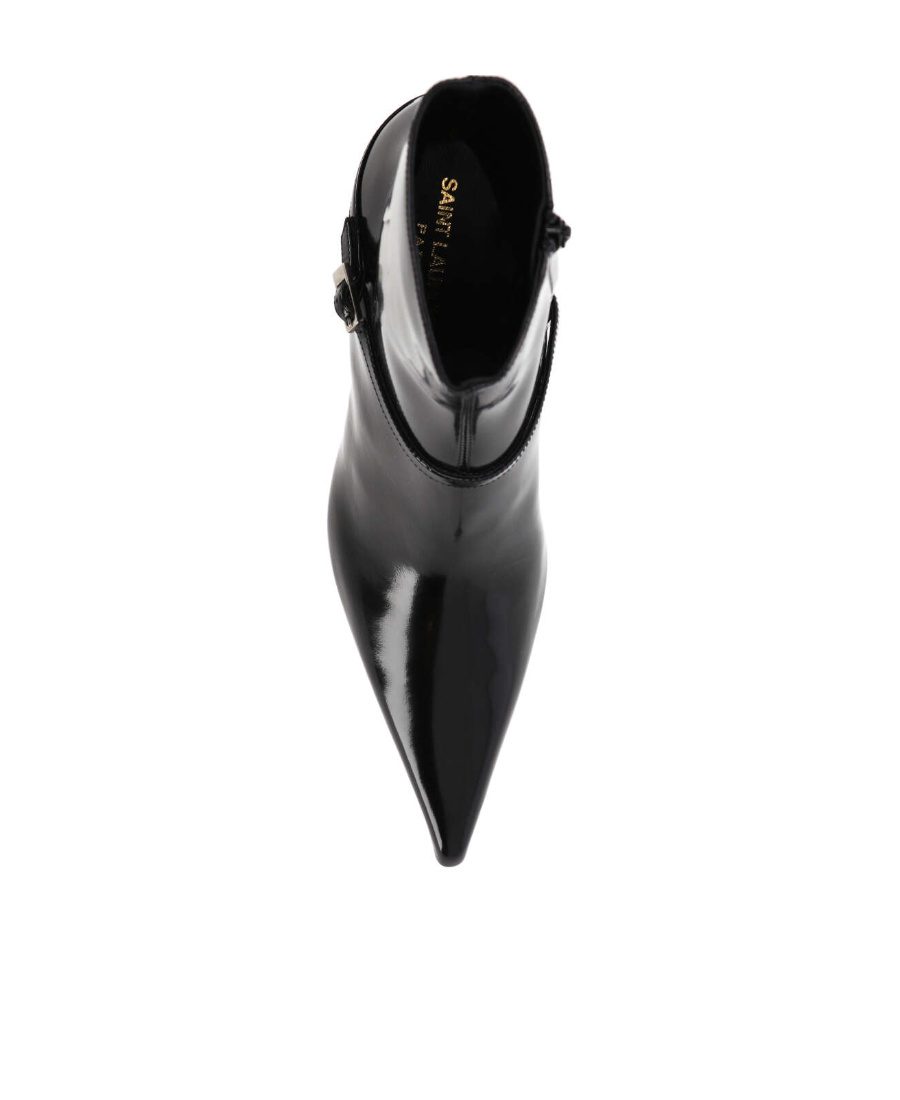 Saint Laurent Vendome Patent Buckle Stiletto Booties In Black