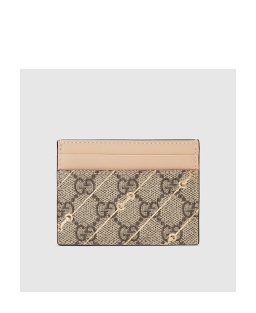 Shop Gucci Horsebit-print Leather Cardholder In Nude