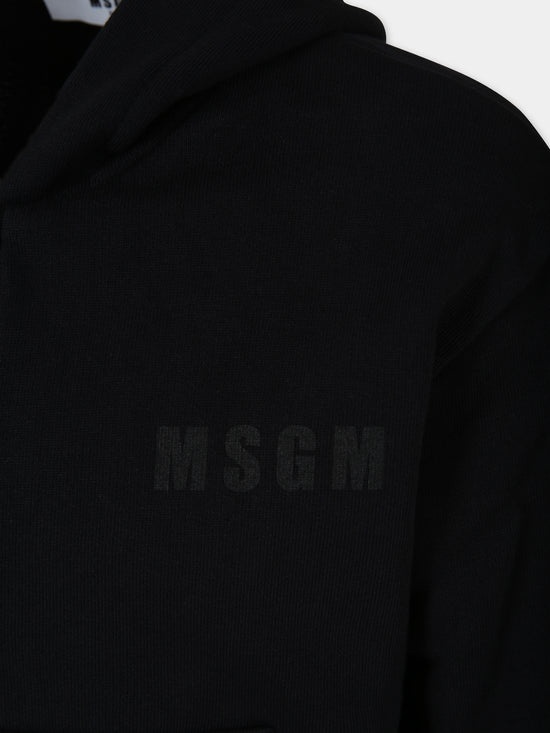 Msgm Logo-print Hooded Zip-up Hoodie In Black