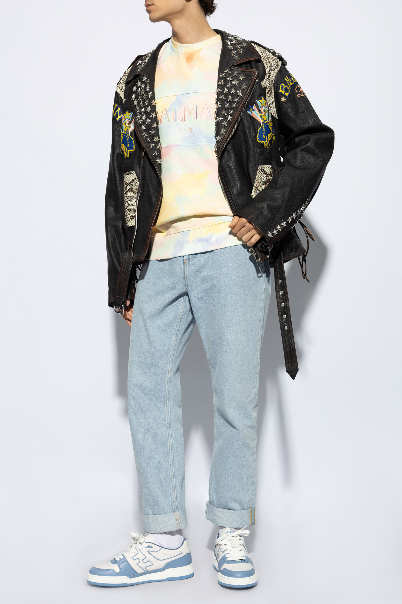 Balmain Logoed Sweatshirt With Distressed Trims In Nude