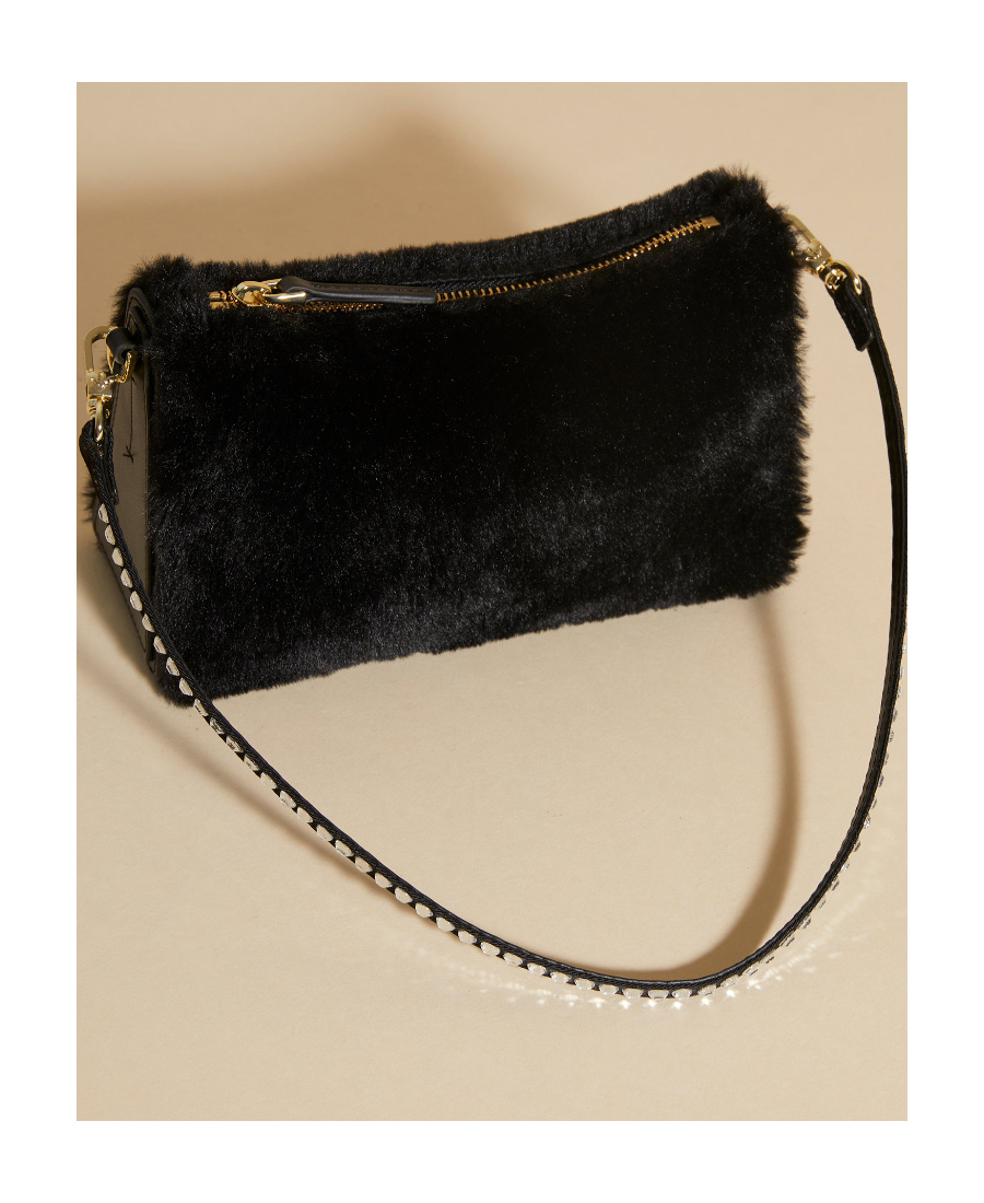 Manu Atelier Mini Artificial Fur Shoulder Bag In Black