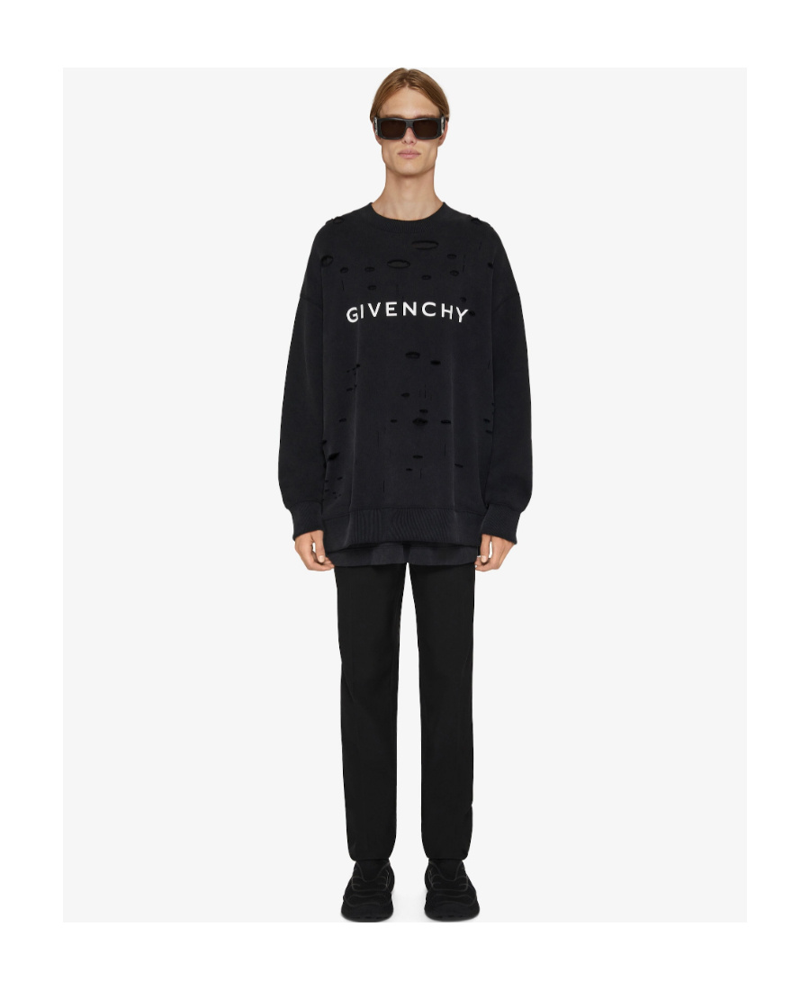 Givenchy Logo Printed Distressed Crewneck Sweatshirt In Black