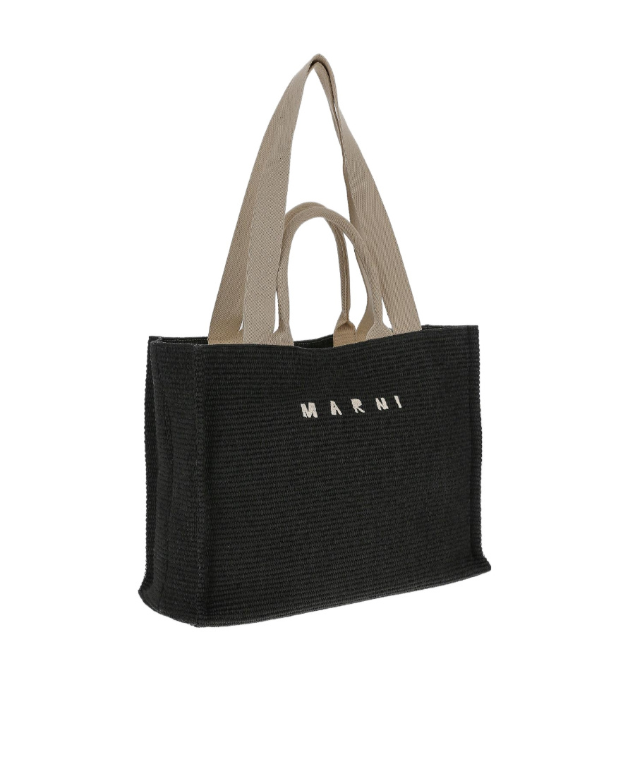 Marni Large Black Raffia Tote Bag In Black