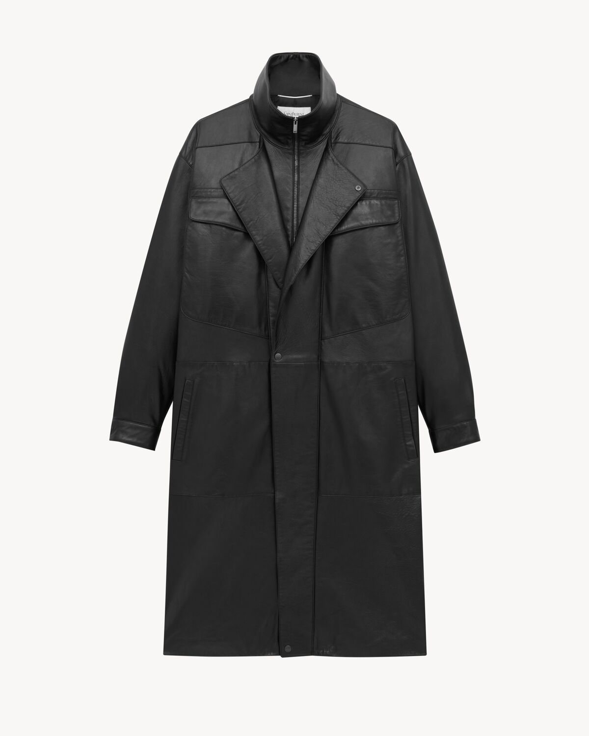 Saint Laurent Long Coat In Bubbled Lambskin In Black