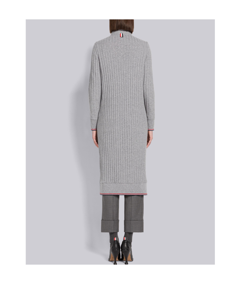 Thom Browne Gray Wide Rib Cashmere Cardigan Midi Dress In Gray