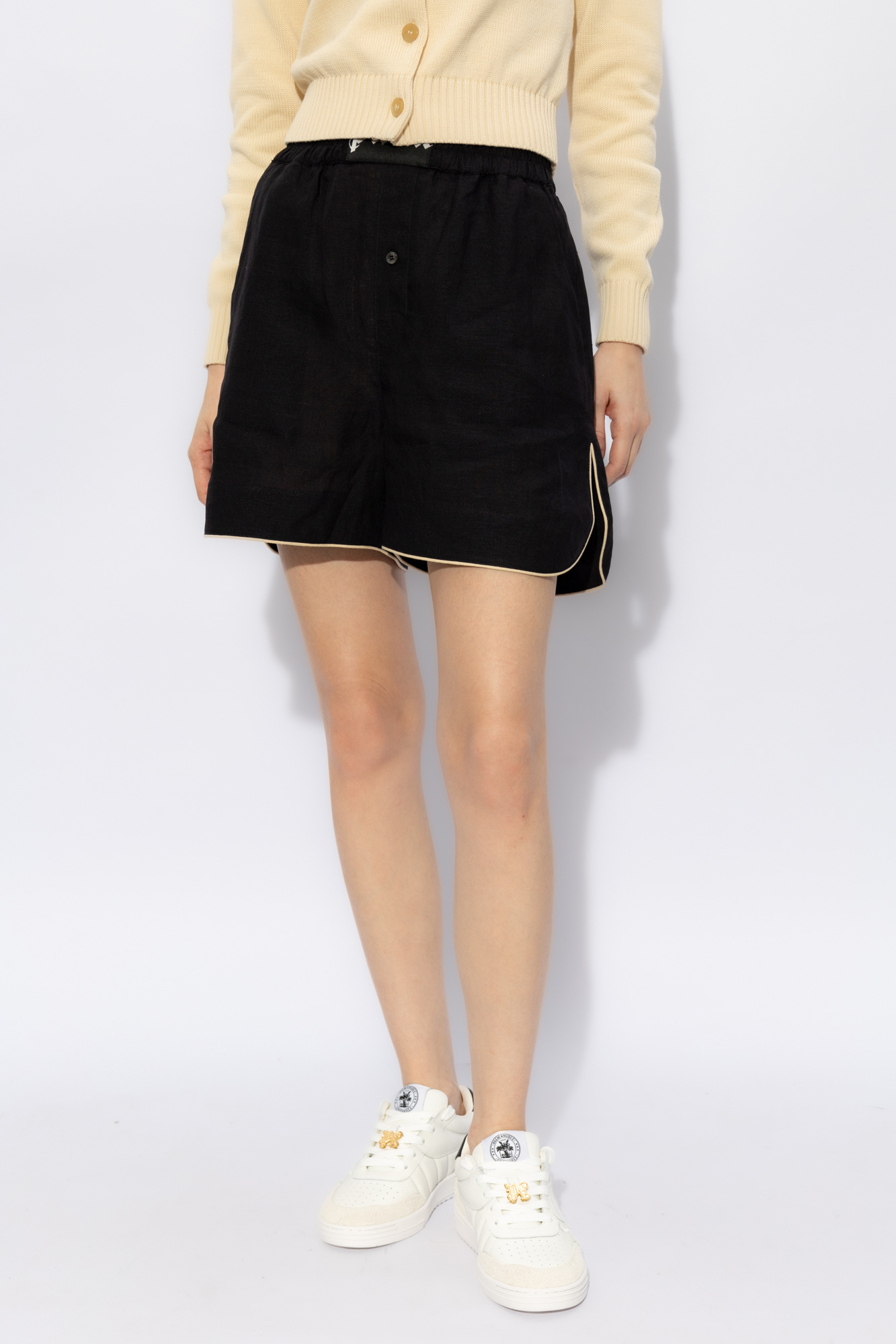 Palm Angels Logo-patch Linen Shorts In Black