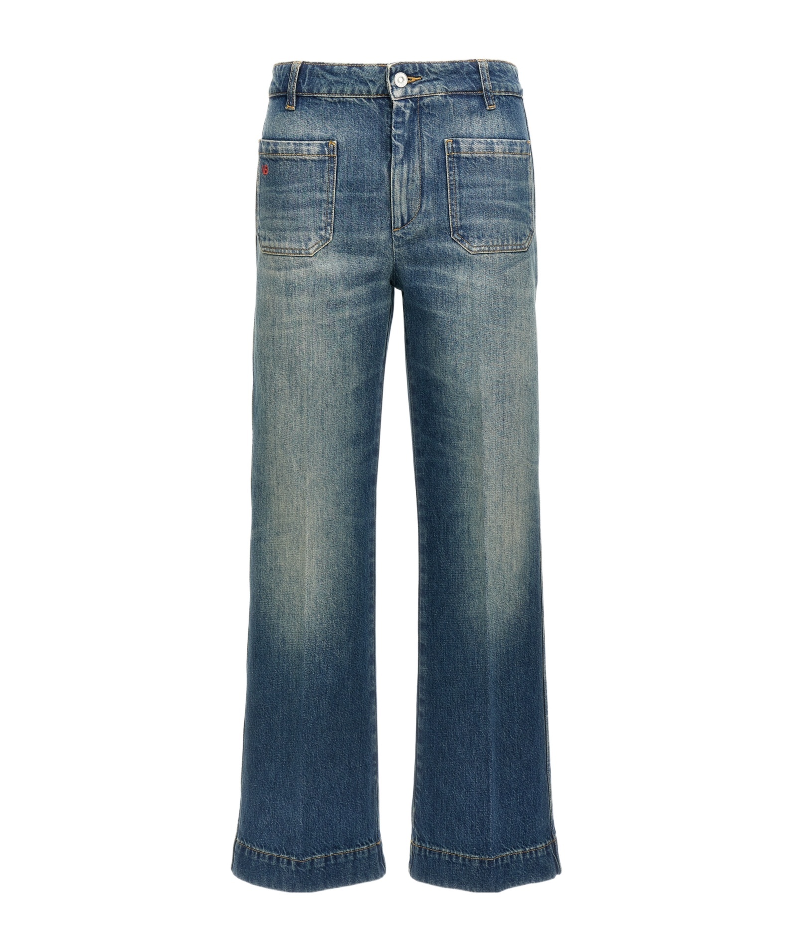 Victoria Beckham High Rise Wide Leg Alina Jeans In Washed Blue In Blue