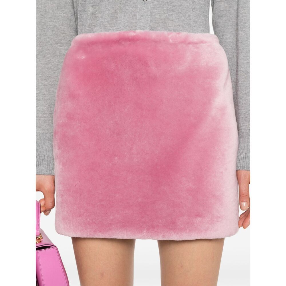 Prada Pink Shearling A-line Mini Skirt In Pink