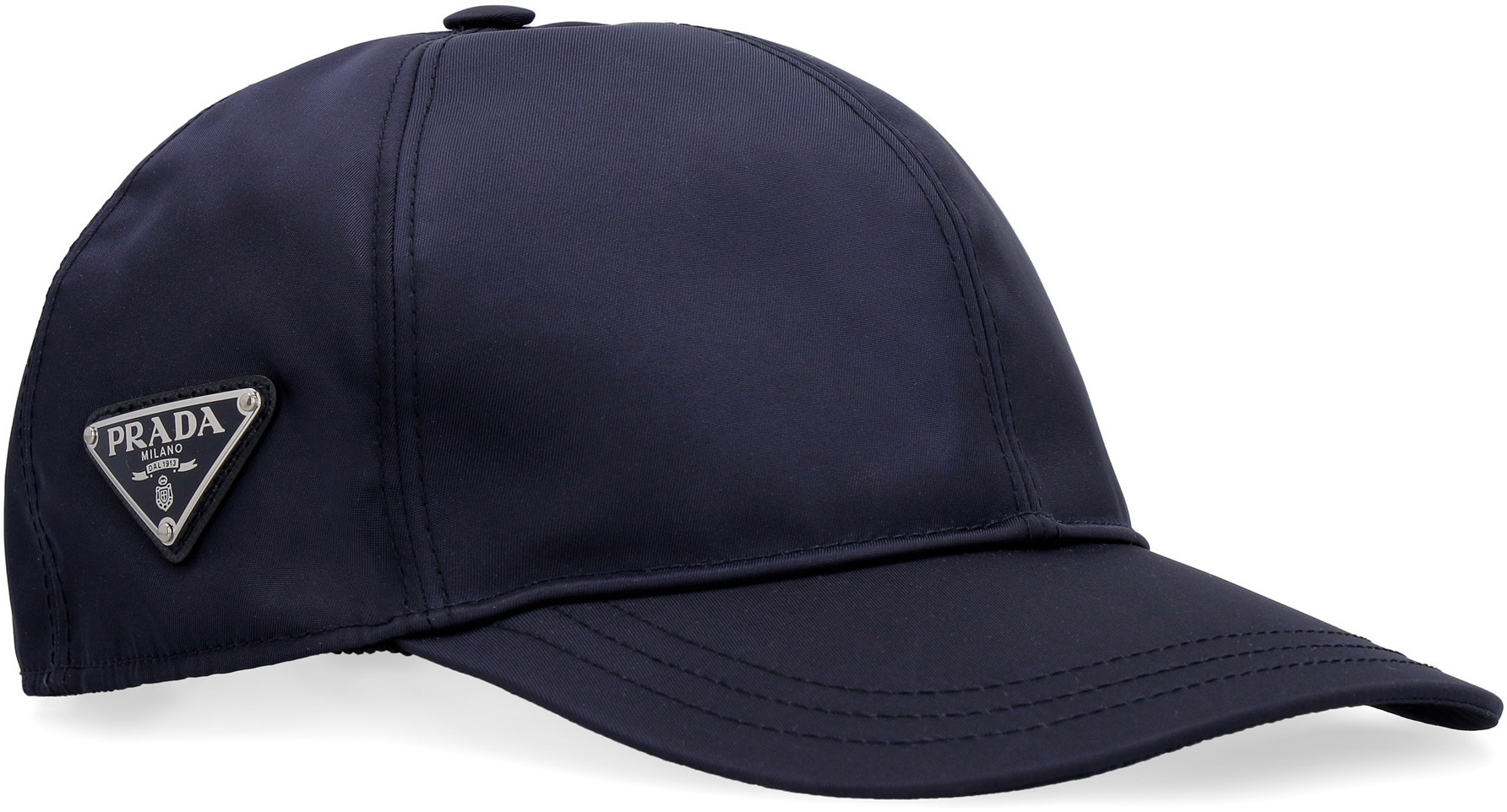Prada Re-nylon Triangle Logo Cap In Black