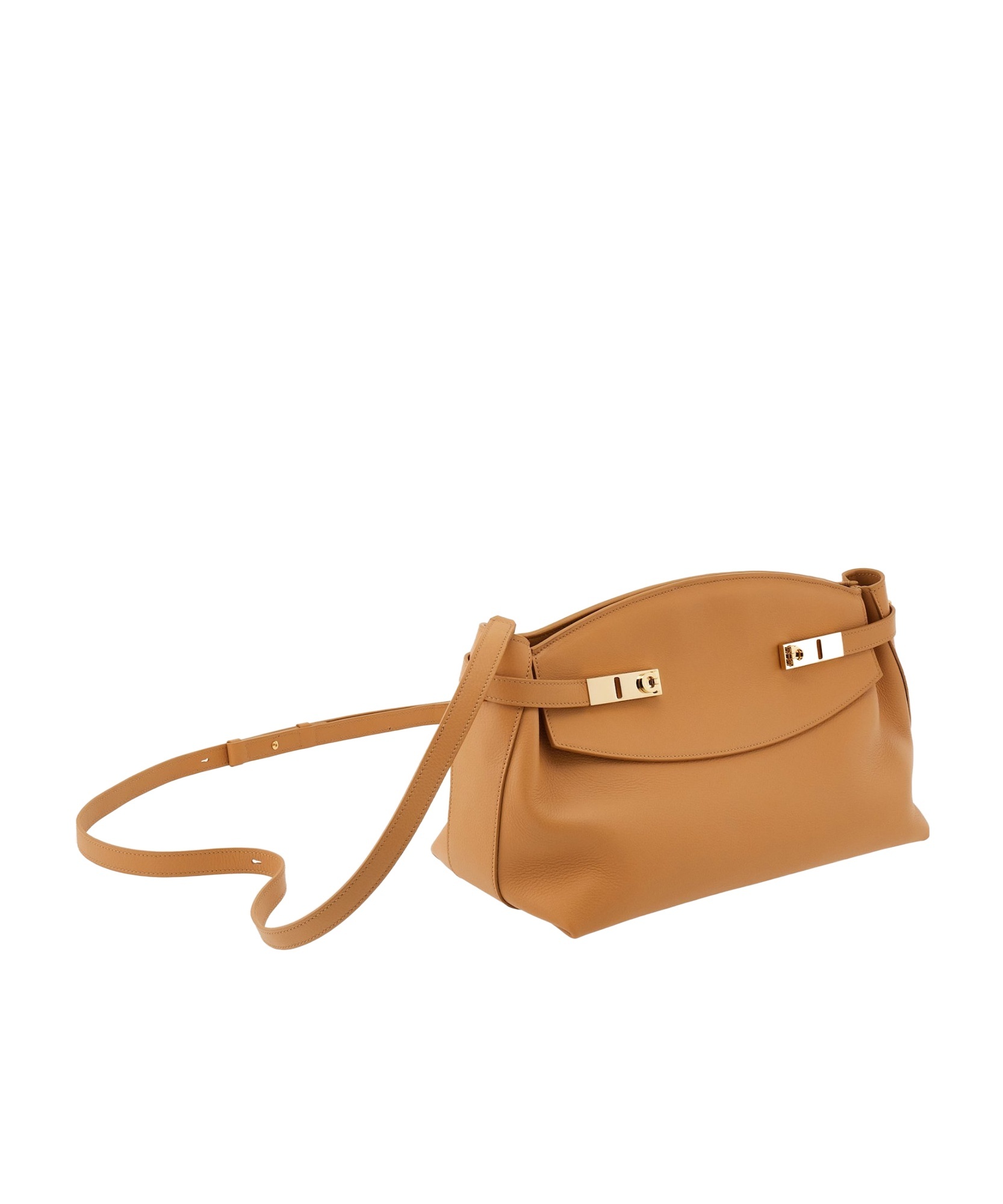 Ferragamo Large Pouch Leather Bag In Nude