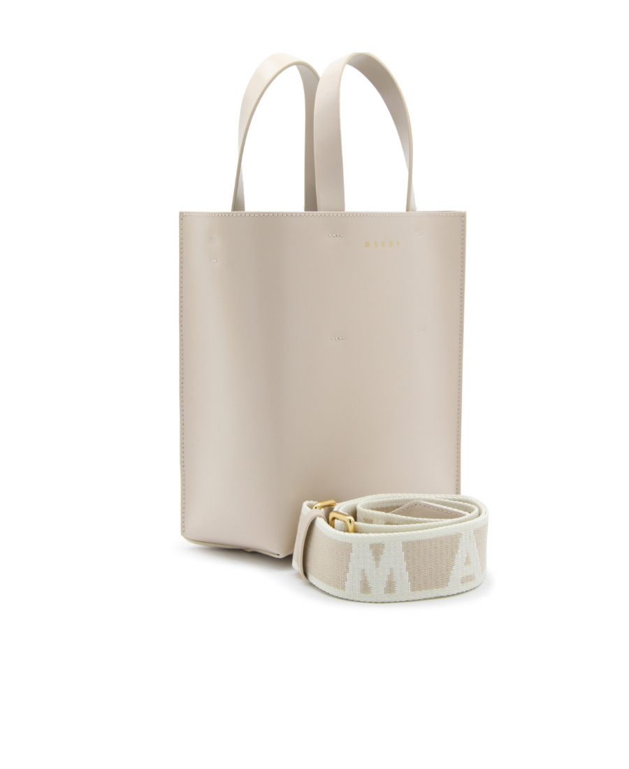 Marni Mini Museo Leather Tote Bag In Nude