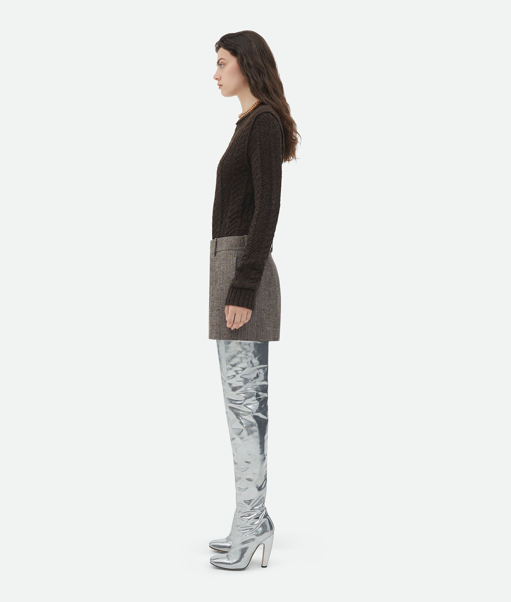 Bottega Veneta Mélange Pleated Miniskirt In Gray