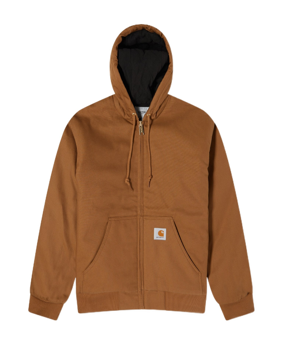 Carhartt Logo-patch Cotton Hooded Jacket In Brown