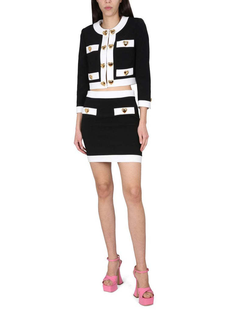 Moschino Heart-embellished Cropped Jacket In Black